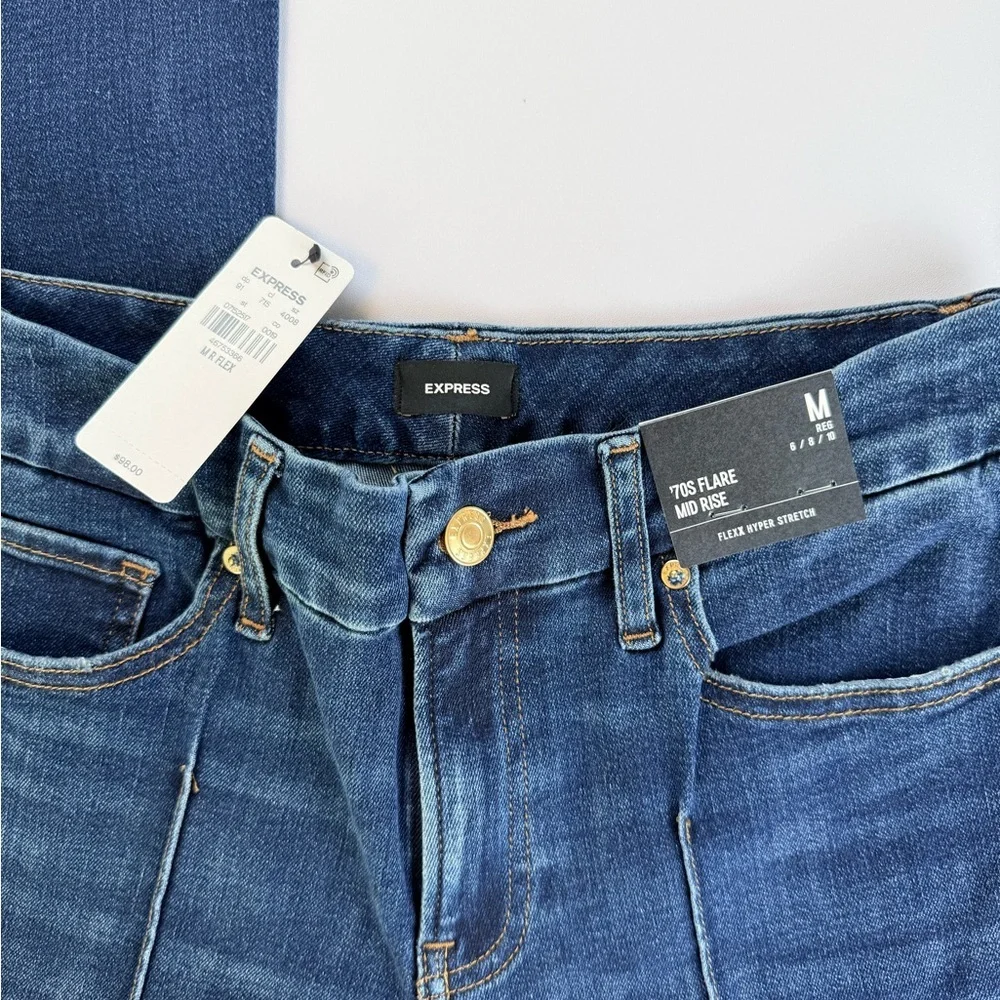 Express Y2K-inspired Flare Jeans Mid Rise Stretch Denim Size‎ M 6/8/10